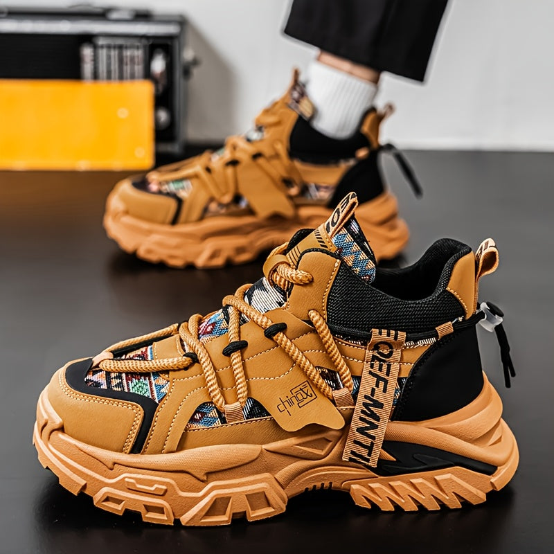 Men's Beige Chunky Sneakers for Autumn Winter Running Hiking Casual