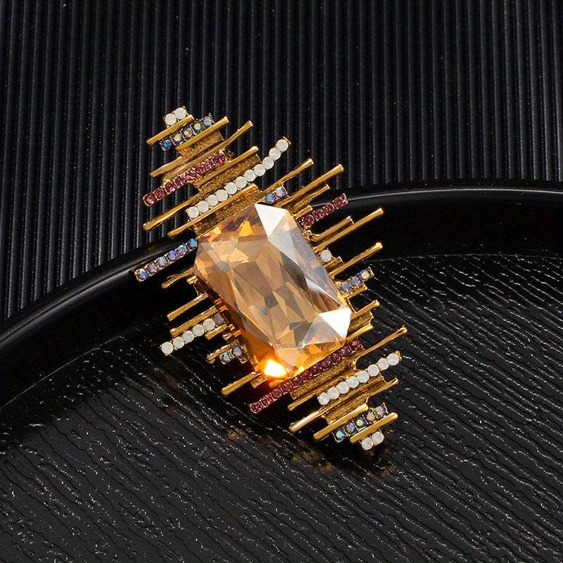 Vintage European American Crystal Geometric Rectangular Brooch Elegant Jewelry