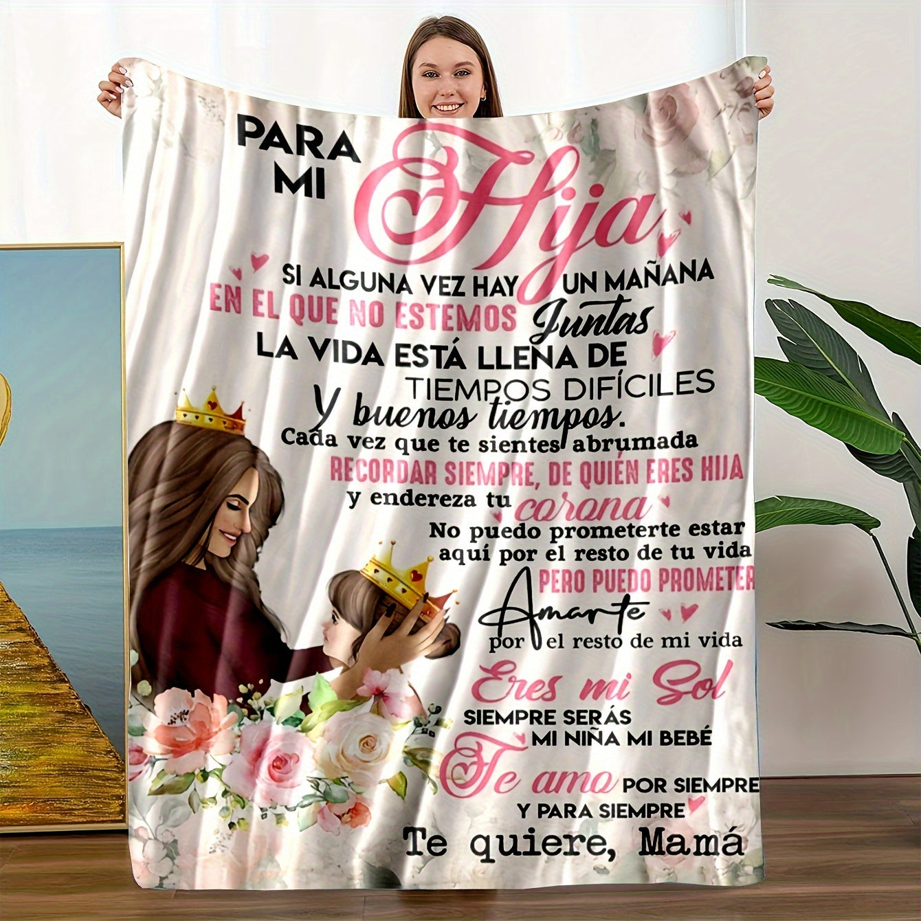 Hypoallergenic Flannel Throw Blanket with Spanish Letter Design for Daughter Durable Cozy Machine Washable All Seasons
