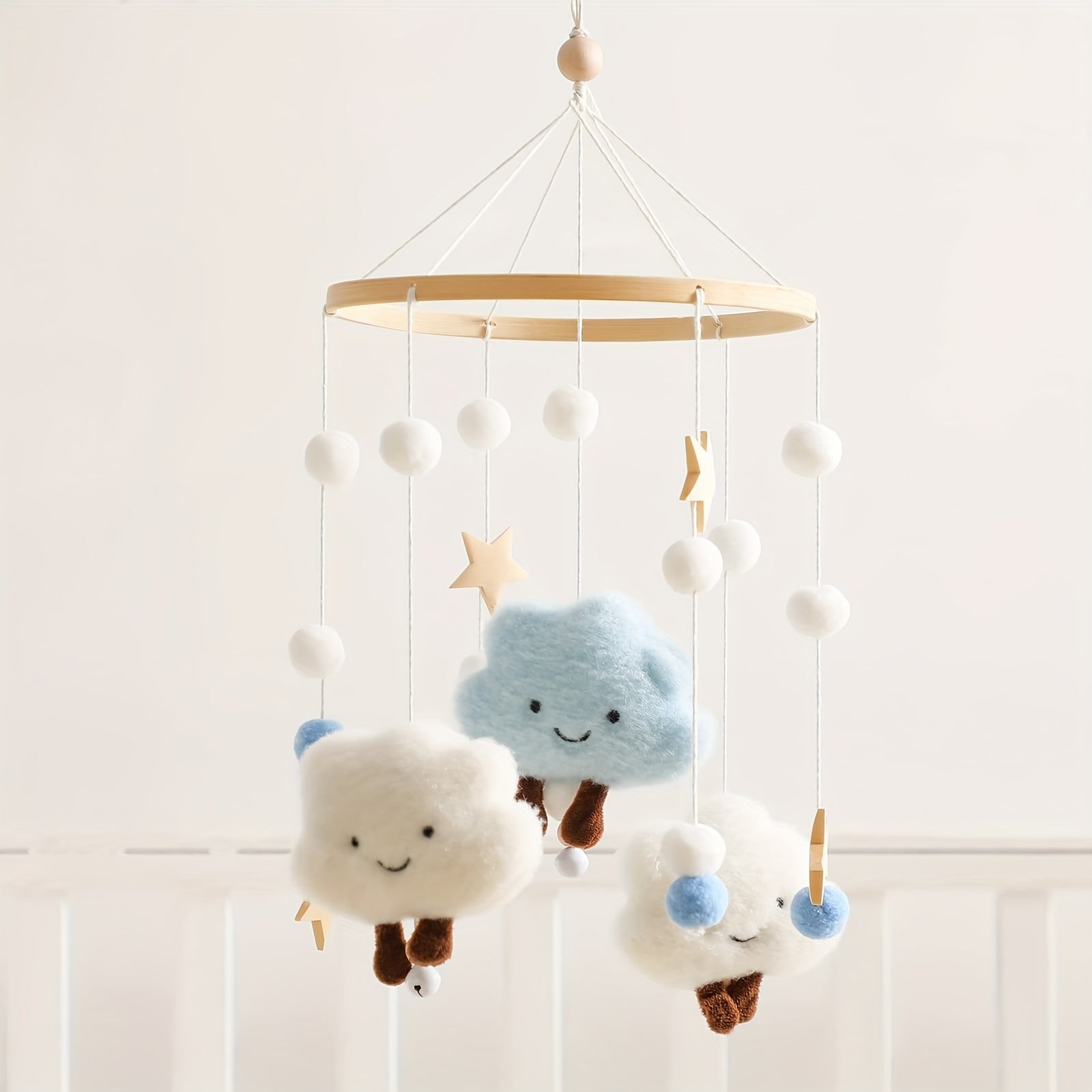 Kids' Room Decor Plush Clouds and Stars Bed Wind Chimes Soothing Ornaments