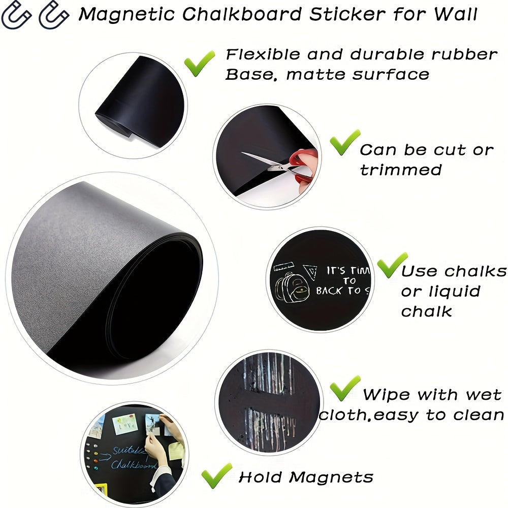 Magnetic Blackboard Film for Smooth Surfaces Erasable Self-Adhesive with Eraser and Magnets