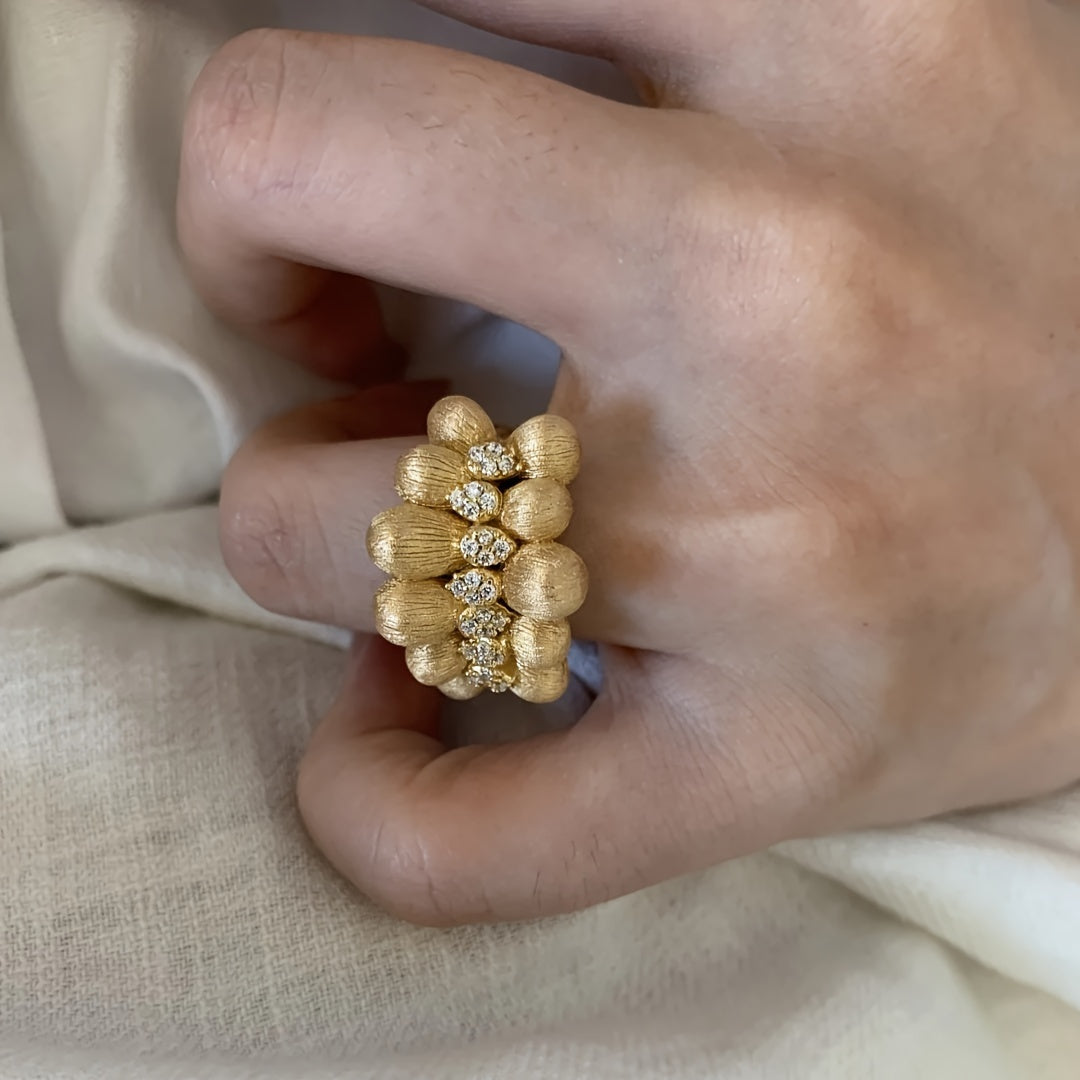 Women's Gold Plated Ring with Synthetic Zirconia Adjustable Elegant Jewelry