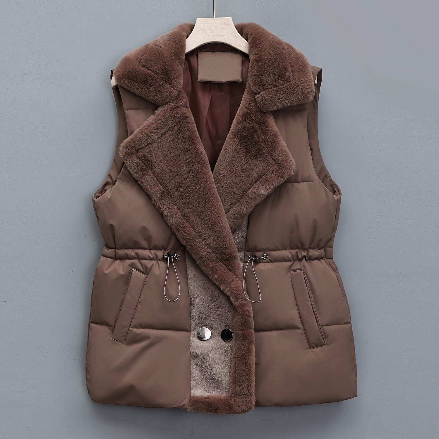 Women's Padded Vest Fall Winter Solid Color Button Casual Warm Machine Washable