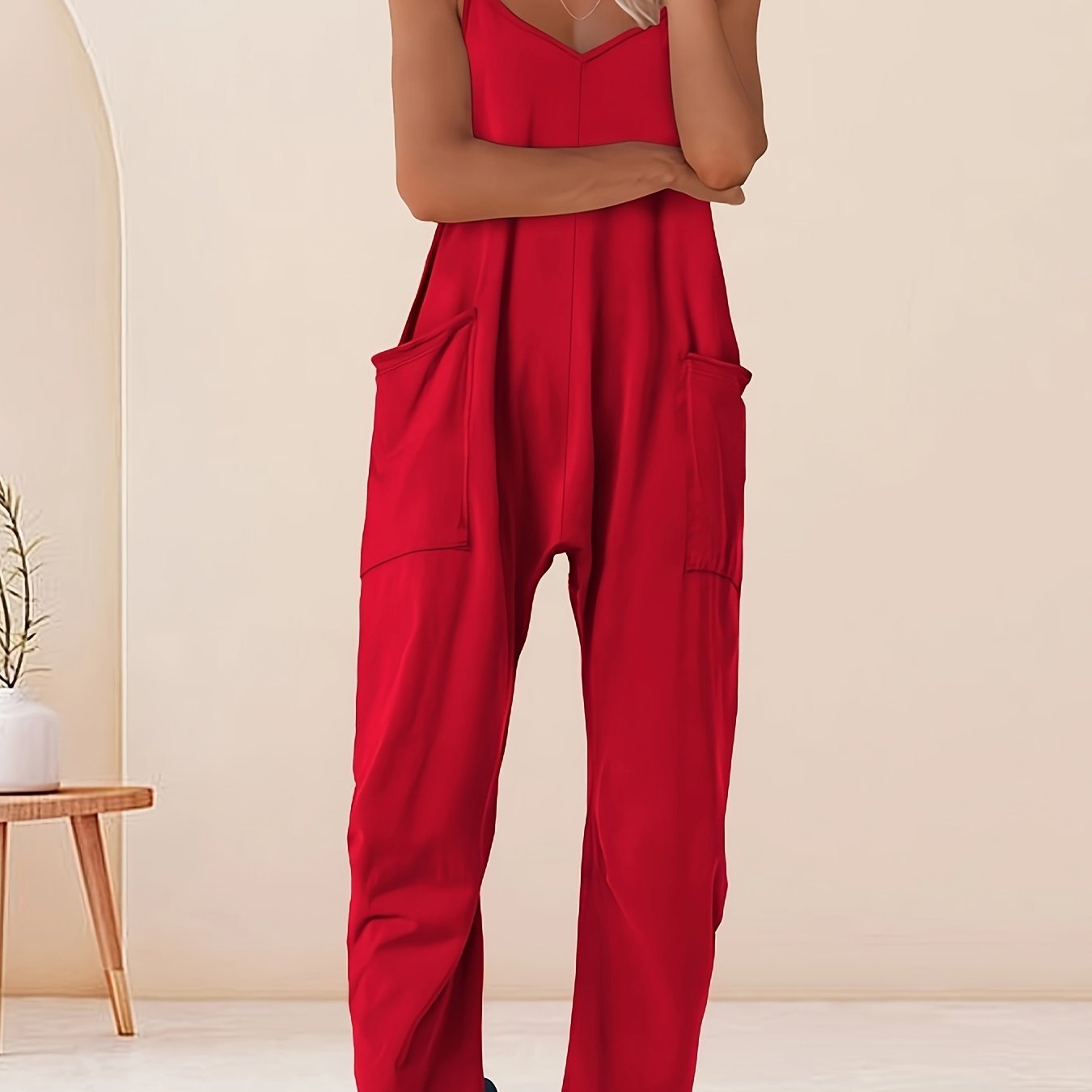 Mono sin mangas de talla grande con cuello en V y estilo casual para mujer