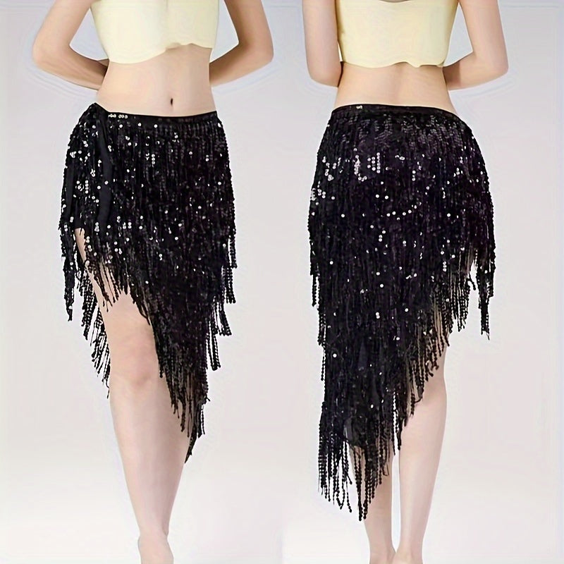 Sequined Tassel Skirt for Belly Dance Performance Waist Woven Beach Party