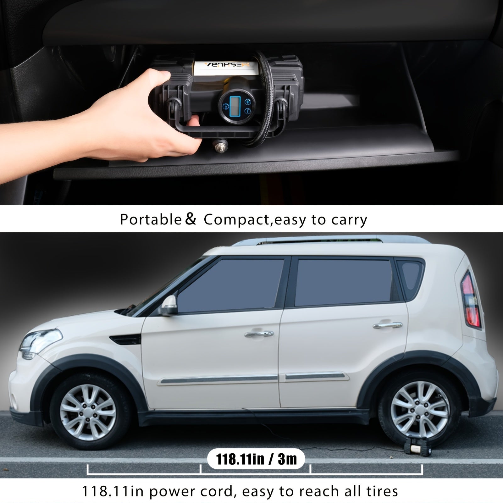 12V Portable Tire Inflator Air Compressor with Digital Gauge LED Light for Car Bike Motorcycle