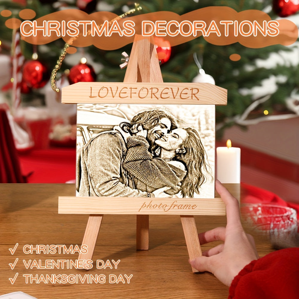 Personalized Wooden Christmas Tree Ornament with Photo Frame Holiday Decor