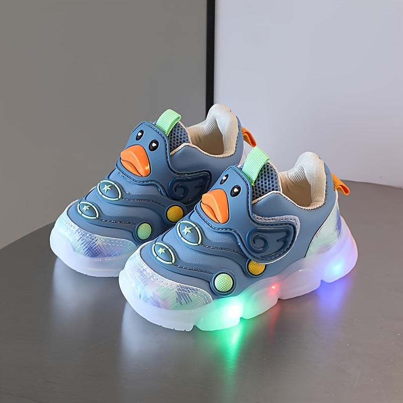 Kids LED Light-Up Shoes for Boys and Girls with Non-Slip Rubber Sole and Cartoon Design in Blue