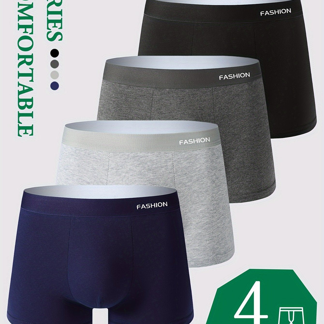 Men's 4-Pack Breathable Boxer Briefs Polyester Spandex Casual Comfortable