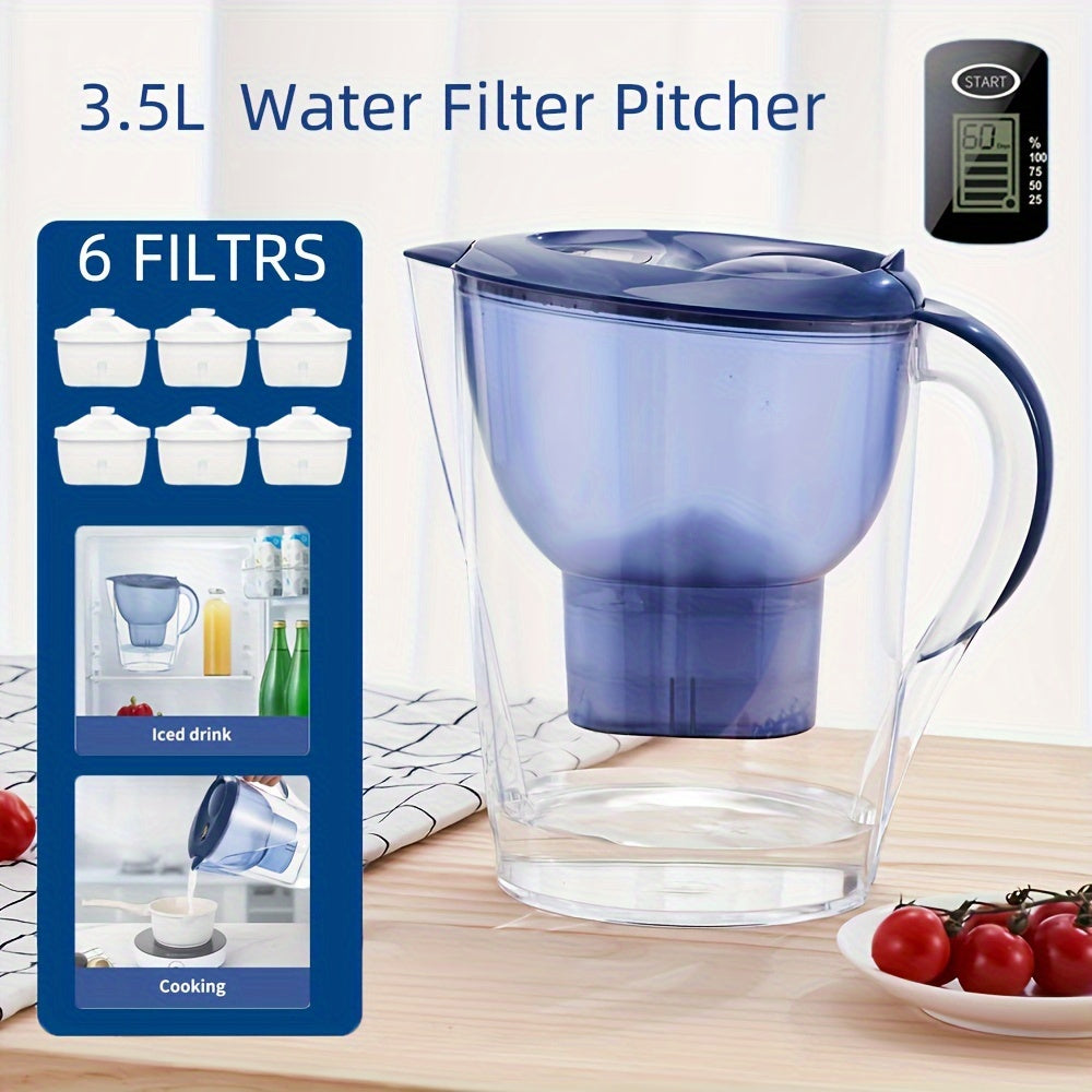 Alkaline Water Filter Pitcher with 6 Replaceable BPA-Free Filters 3.5L for Chlorine Fluoride Heavy Metals Odor Taste