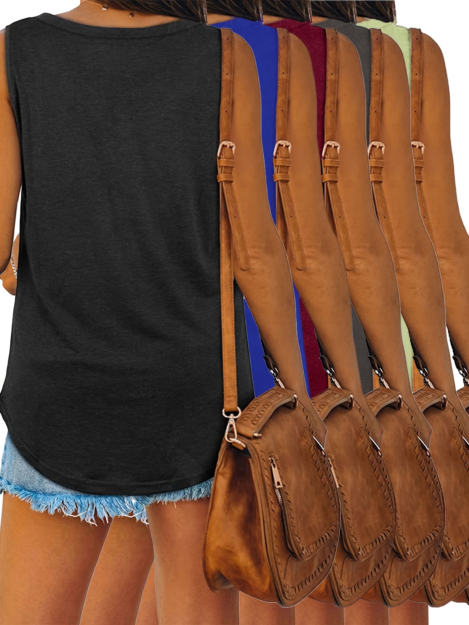 Женские майки больших размеров с однотонным цветом, 5 штук, без рукавов, с V-образным вырезом, повседневные