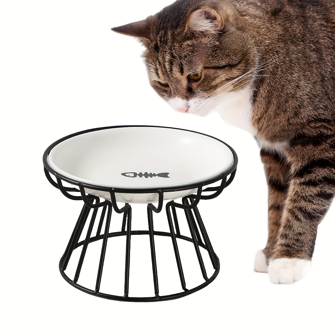 Ceramic Elevated Cat Bowl with Anti-Slip Iron Stand for Comfortable Eating