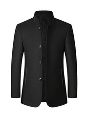 Men's Wool Blend Stand Collar Jacket with Pockets Regular Fit Fall Winter