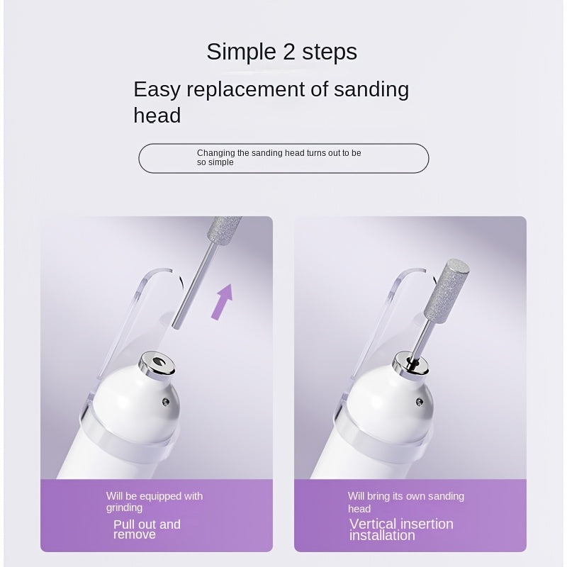 Electric Nail Drill Set with 6 Grinding Heads Portable Sander for Acrylic Gel Nails LCD Display USB Charging