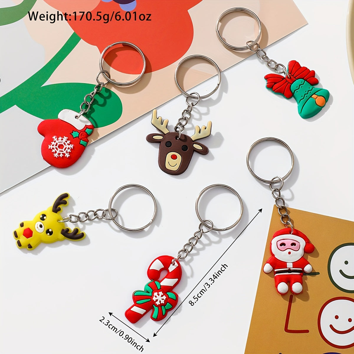 Christmas Keychain Set 46 Pieces PVC Cartoon Characters Santa Snowman Tree Car Key Rings