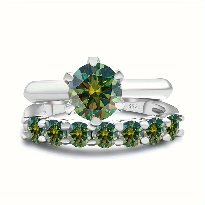 Sterling Silver to'y uzuklar to'plami 1.7CT Moissanite Fransuz uslubidagi yubiley uzuklari