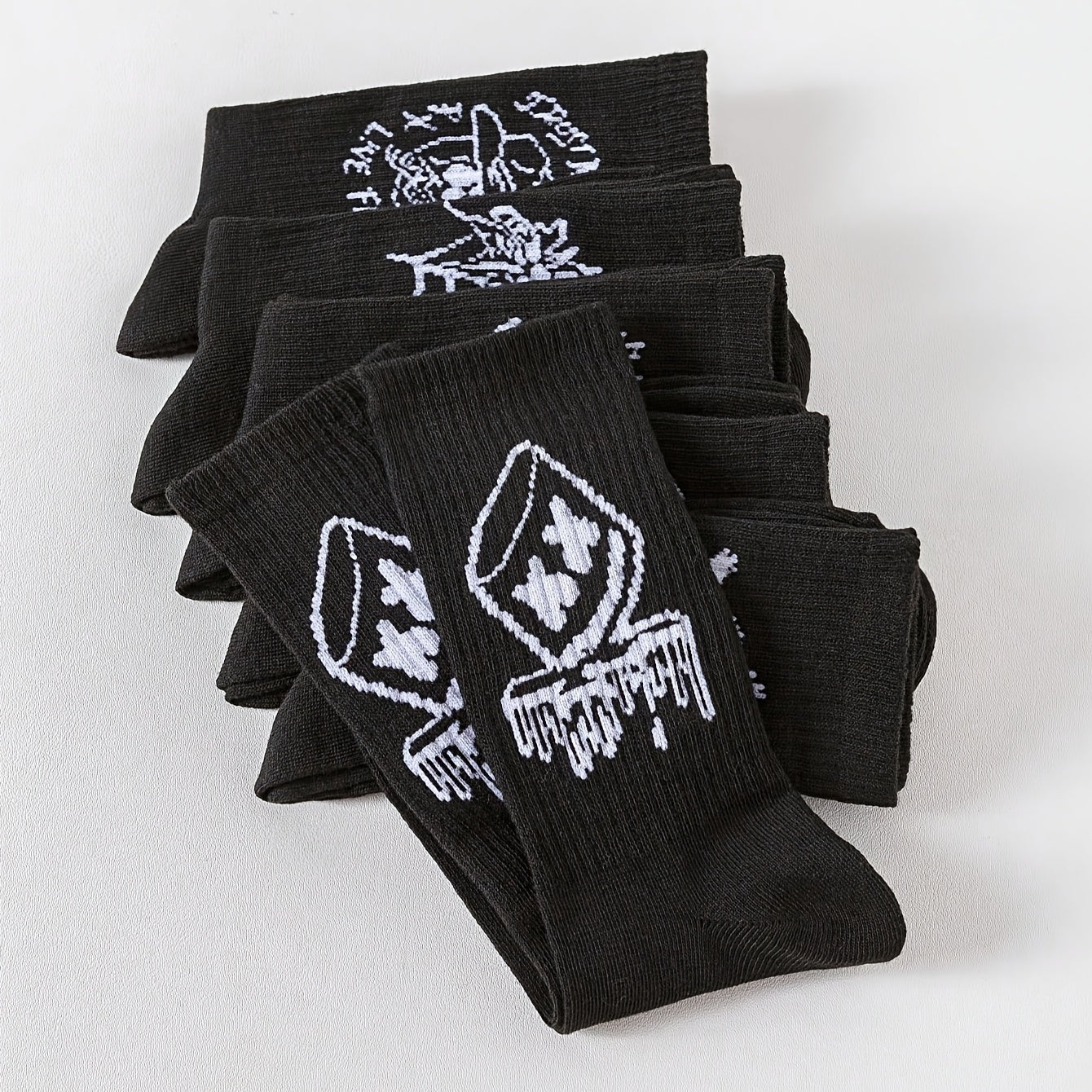 Men's Mid-Calf Socks 6-10 Pairs Black White Graffiti Pattern All Seasons