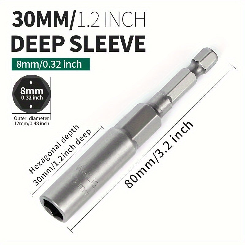 Juego de llaves de vaso profundo de 30mm, acero de vanadio cromado, llave hexagonal extendida, no magnética