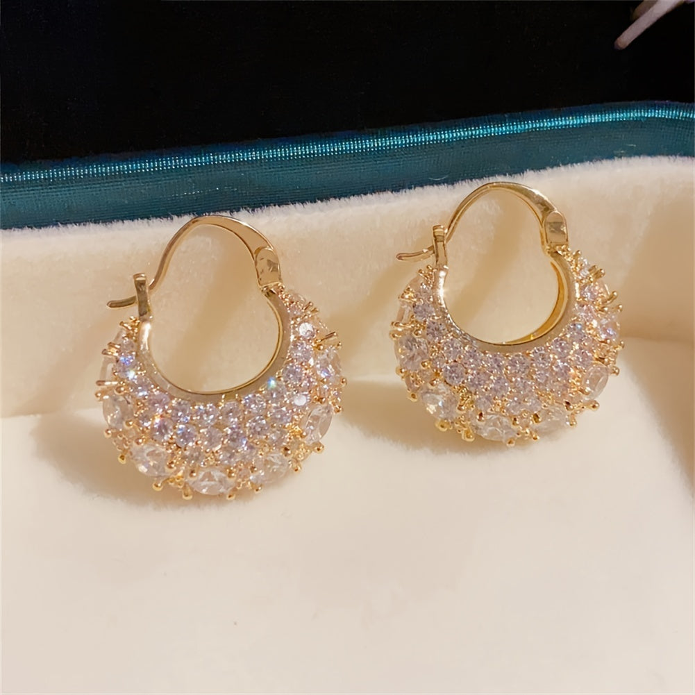 14K Gold Plated Copper Hoop Earrings with Zirconia for Women