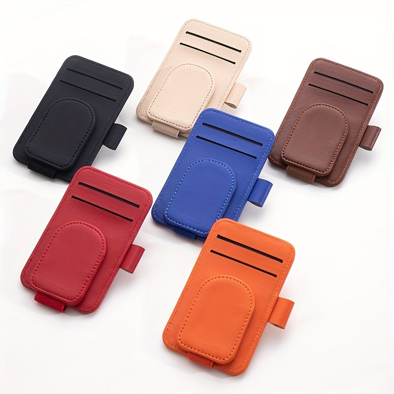 Faux Leather Car Sunglass Holder with Magnetic Clip and Card Storage