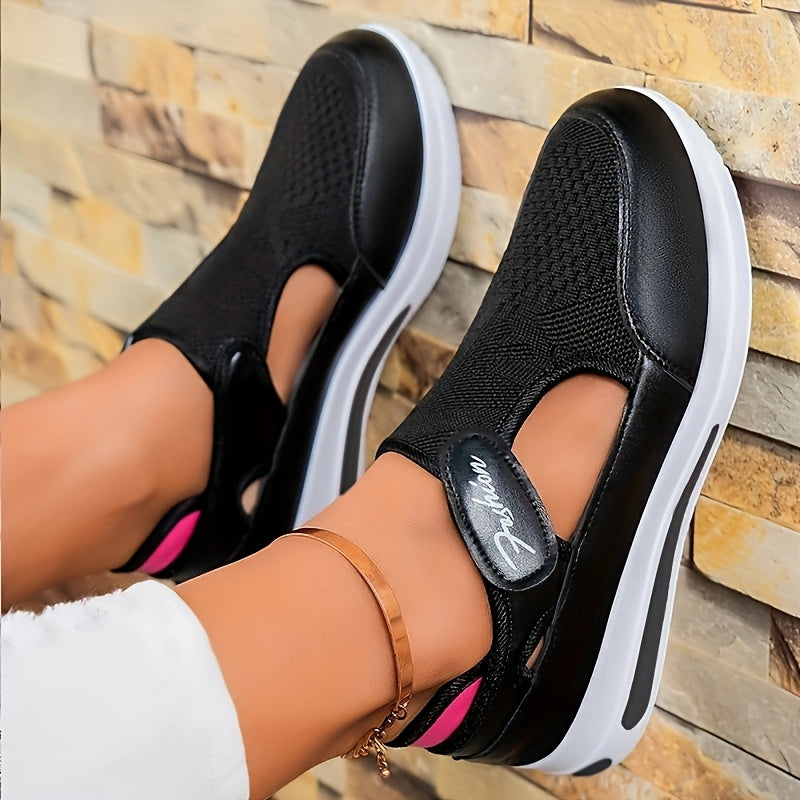 Women's Breathable Knit Sneakers Low Top Outdoor Shoes with Fastener in Pink Blue Black