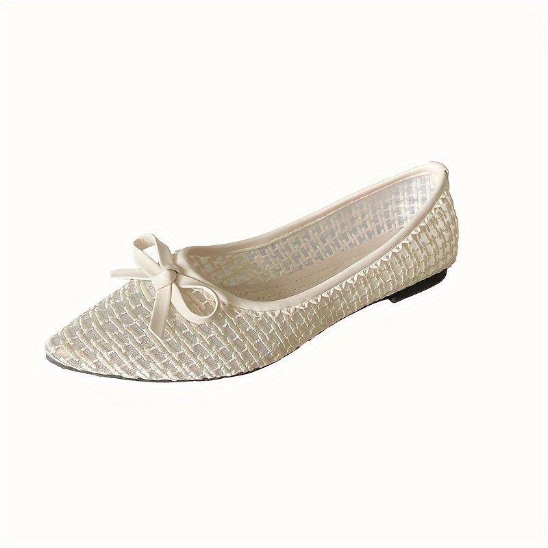 Women's Mesh Flats with Bowknot Lightweight Slip-On Pointed Toe Shoes for All Seasons