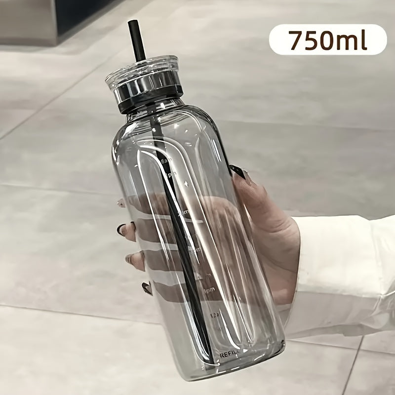 Reusable Glass Water Bottle with Time Marker Leak Proof BPA-Free Portable Travel Coffee Cup