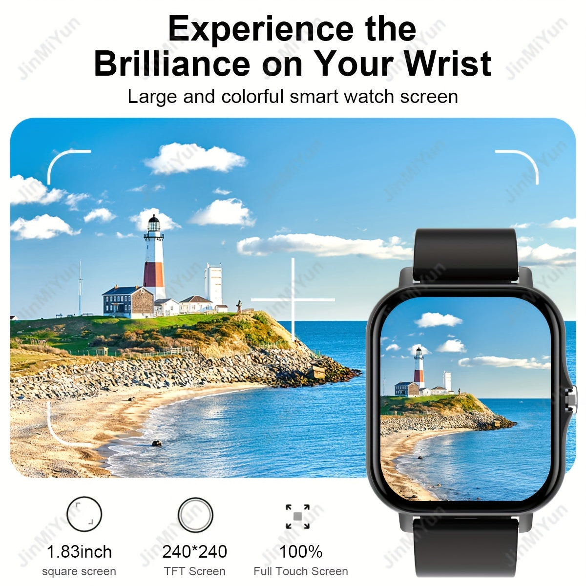 Smartwatch for Men and Women 1.83 Inch Full Screen Touch Fitness Tracker with Wireless Calls and Text Pink Band