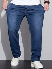 Erkaklar uchun plussiz o'lchamdagi paxta aralashgan jinsilar, oddiy moslashuv, qulay cho'ziladigan denim, bir rangda va yengil yuvilgan. Klassik 5 cho'ntak dizayni, mustahkam va namni so'radigan. O'smirlar uchun mos.