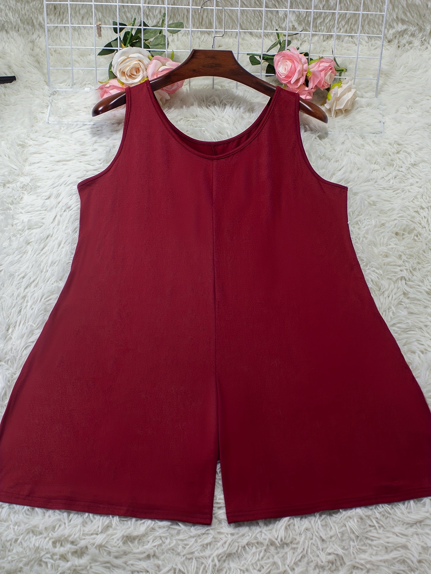 Women's Plus Size Sleeveless Jumpsuit with Pockets Solid Color Summer Casual