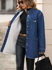 Women's Denim Jacket with Pockets Solid Color Woven Fall Winter