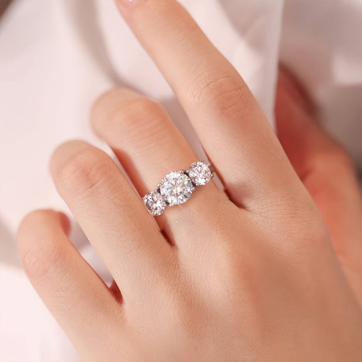 Sterling Silver Moissanite Engagement Ring for Women 1ct and 0.5ct Stones Sizes 5-11