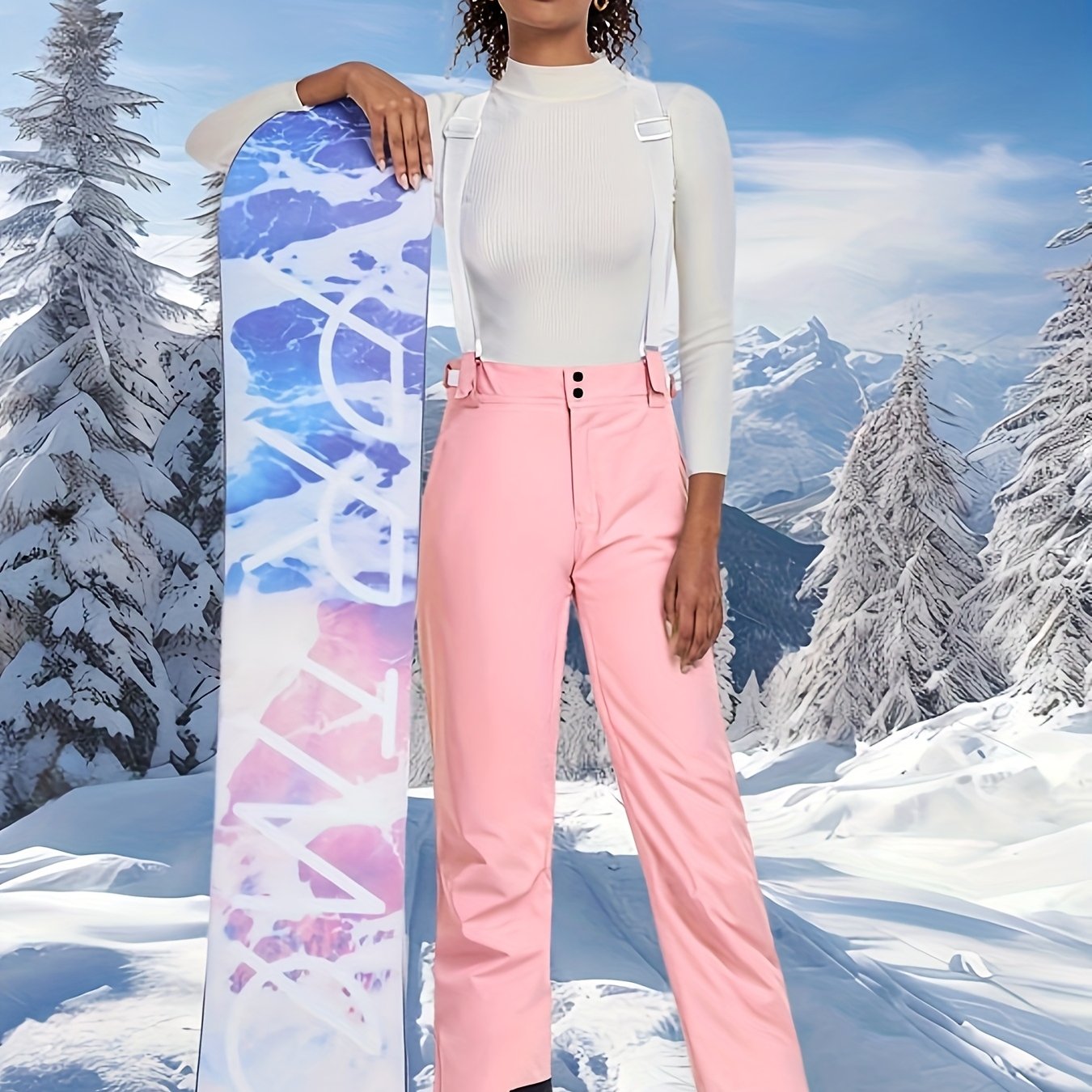 Women's Light Blue Waterproof Thermal Snow Pants for Ski and Winter Outdoor Activities
