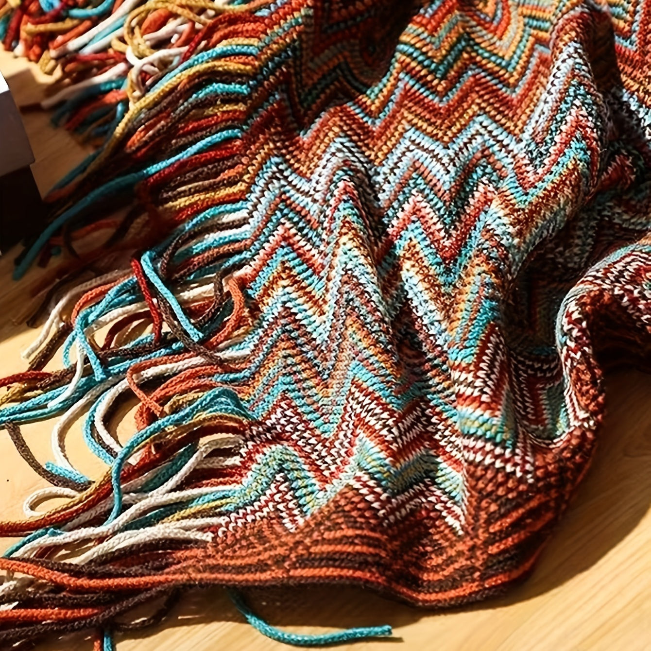 Manta tejida con patrón boho rojo, suave y cálida, para sofá, cama y camping