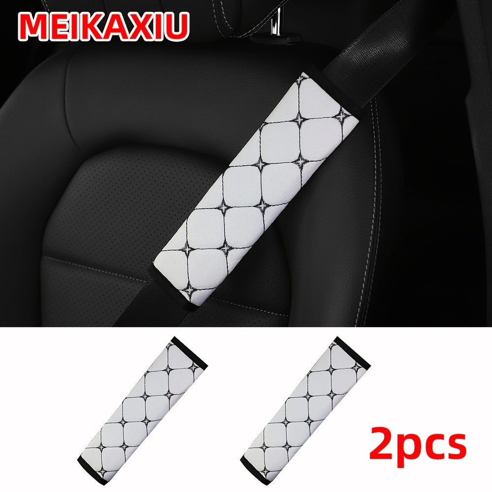 2 Pieces Linen Texture Knit Fabric Shoulder Pads Anti-Slip Comfort Car Belt