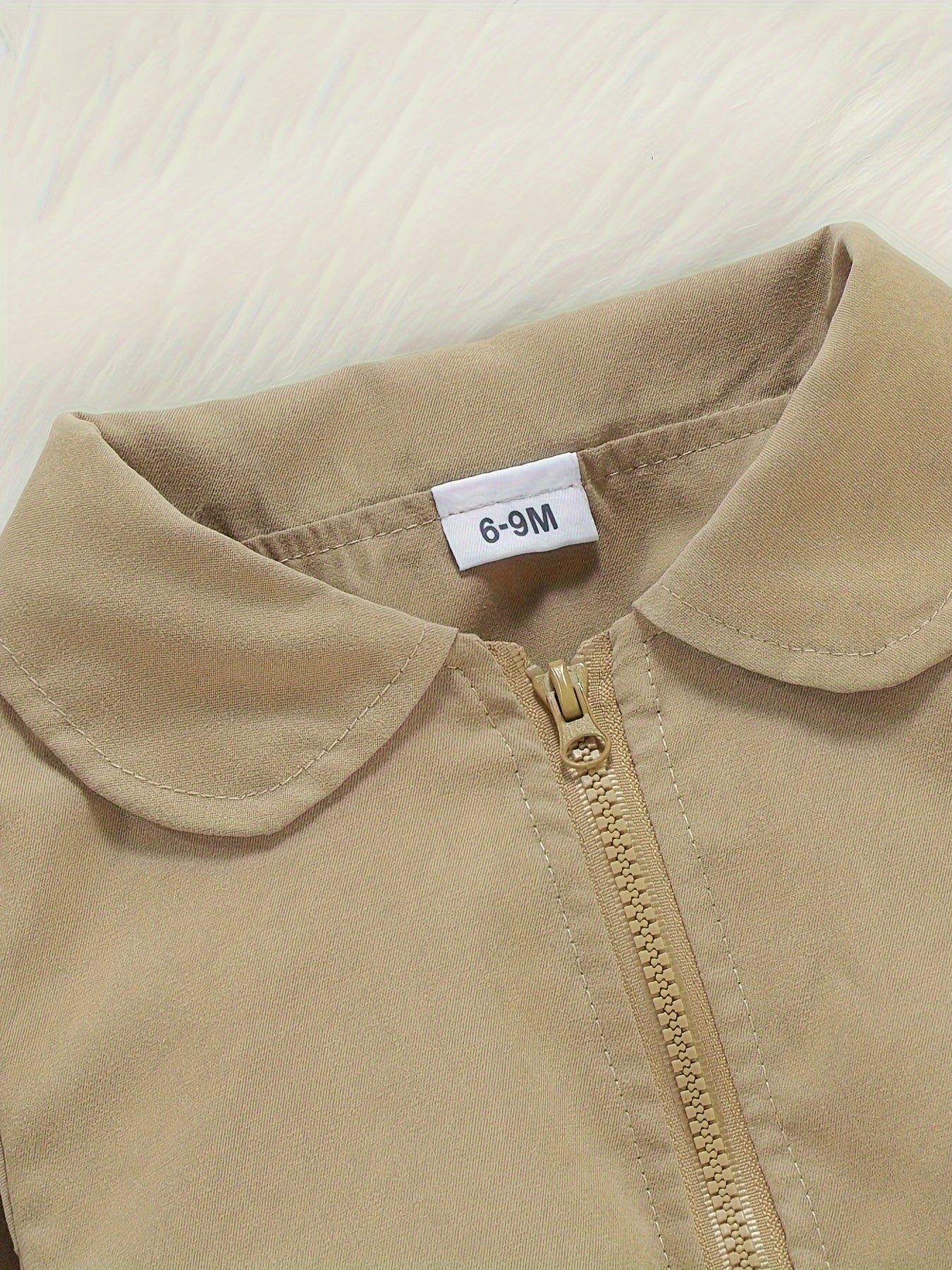 Toddler Girls Beige Zip-Up Jacket with Ruffle Detail for Spring Fall Fashion