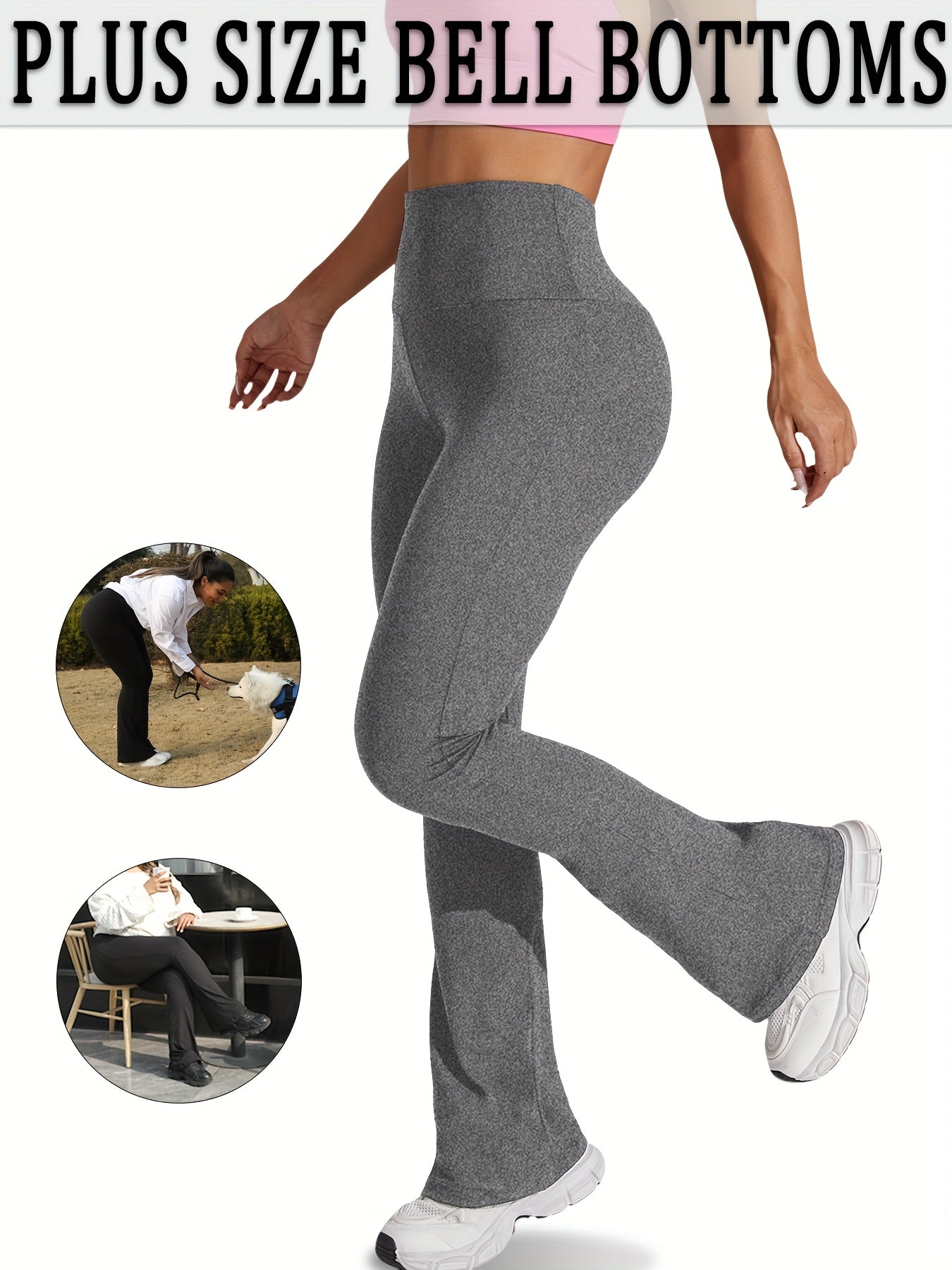 Plus Size Women's Yoga Pants Wide Waistband High Rise Flared Leg
