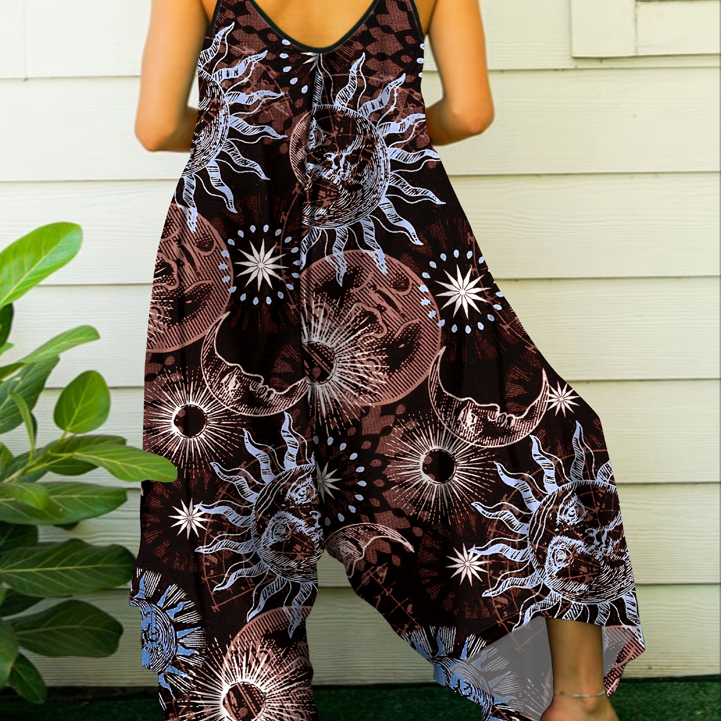 Plus Size Women's Tie-Dye Sleeveless Jumpsuit with Floral Star Print