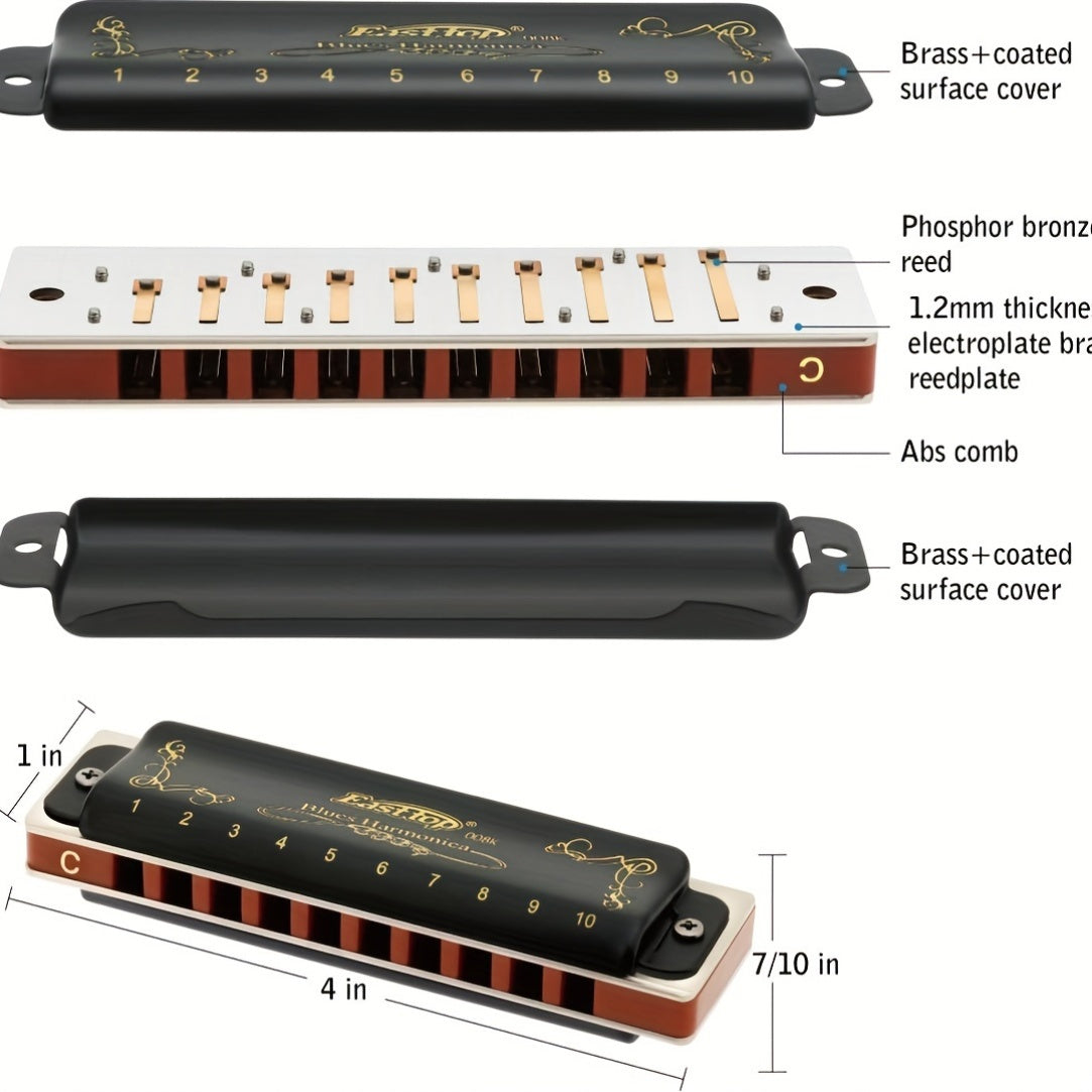 Blues Harmonica in C Major Metal Black with Carrying Case