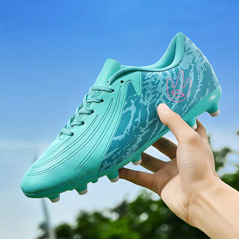 Turquoise and Pink Camo High-Top Football Boots with Non-Slip Sole and Shock Absorption for All-Season Soccer Training