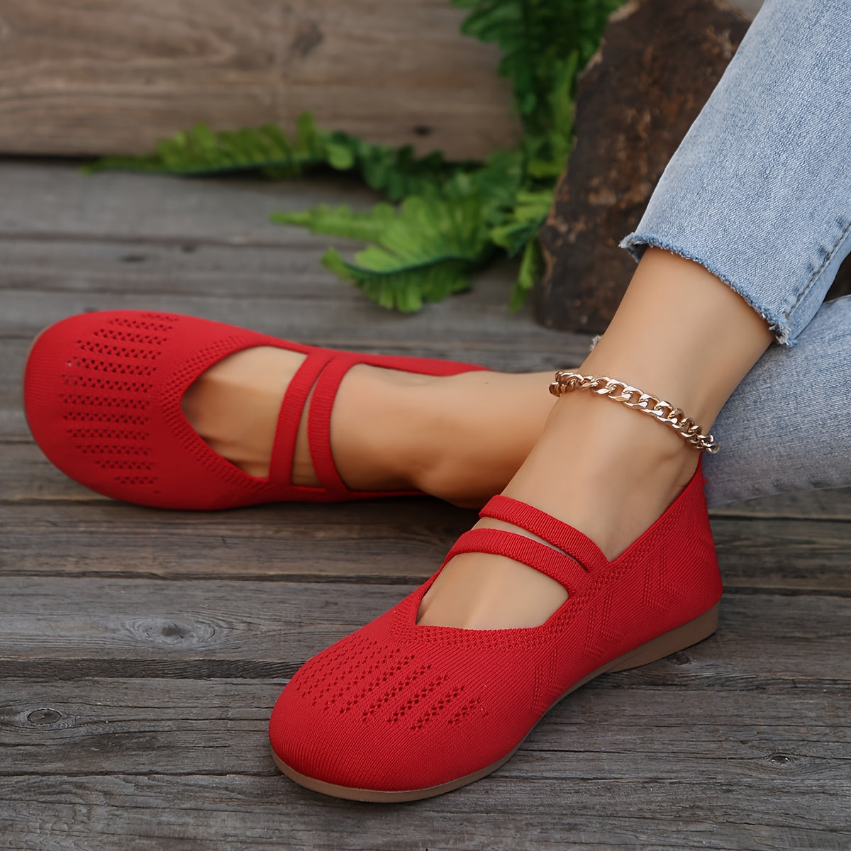 Women's Breathable Knit Slip-On Flats Casual Outdoor Shoes Round Toe Black Red Purple