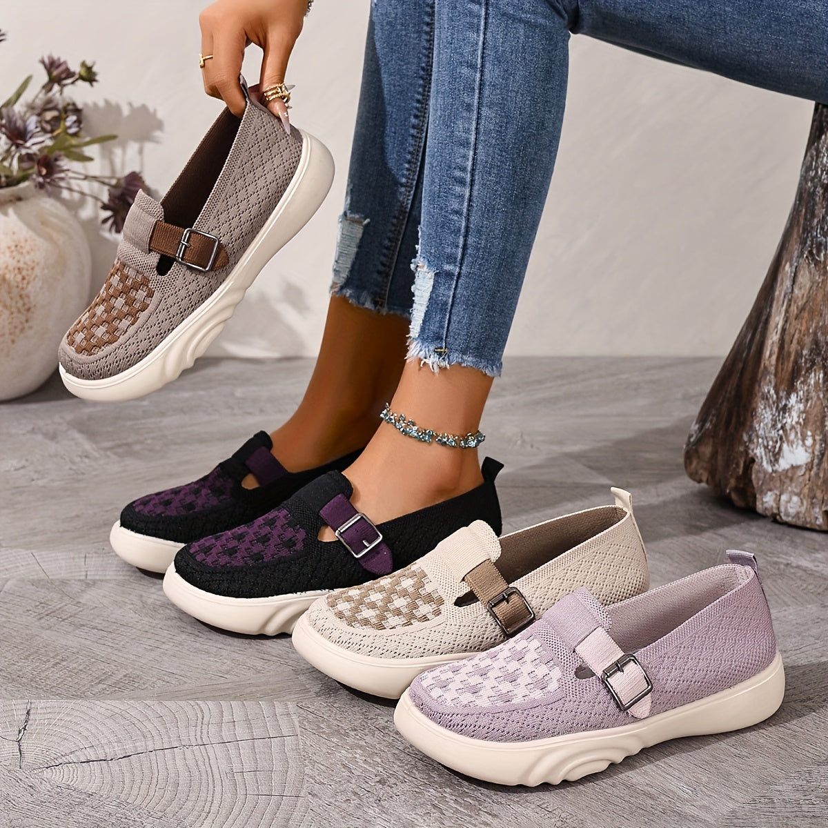 Women's Breathable Mesh Flat Shoes Casual Slip-On Loafers White