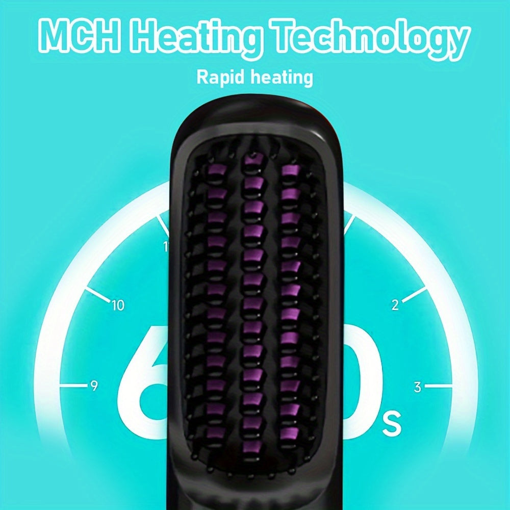 Portable straight hair brush with 3 temperature settings LED display USB charging 2000mAh lithium battery