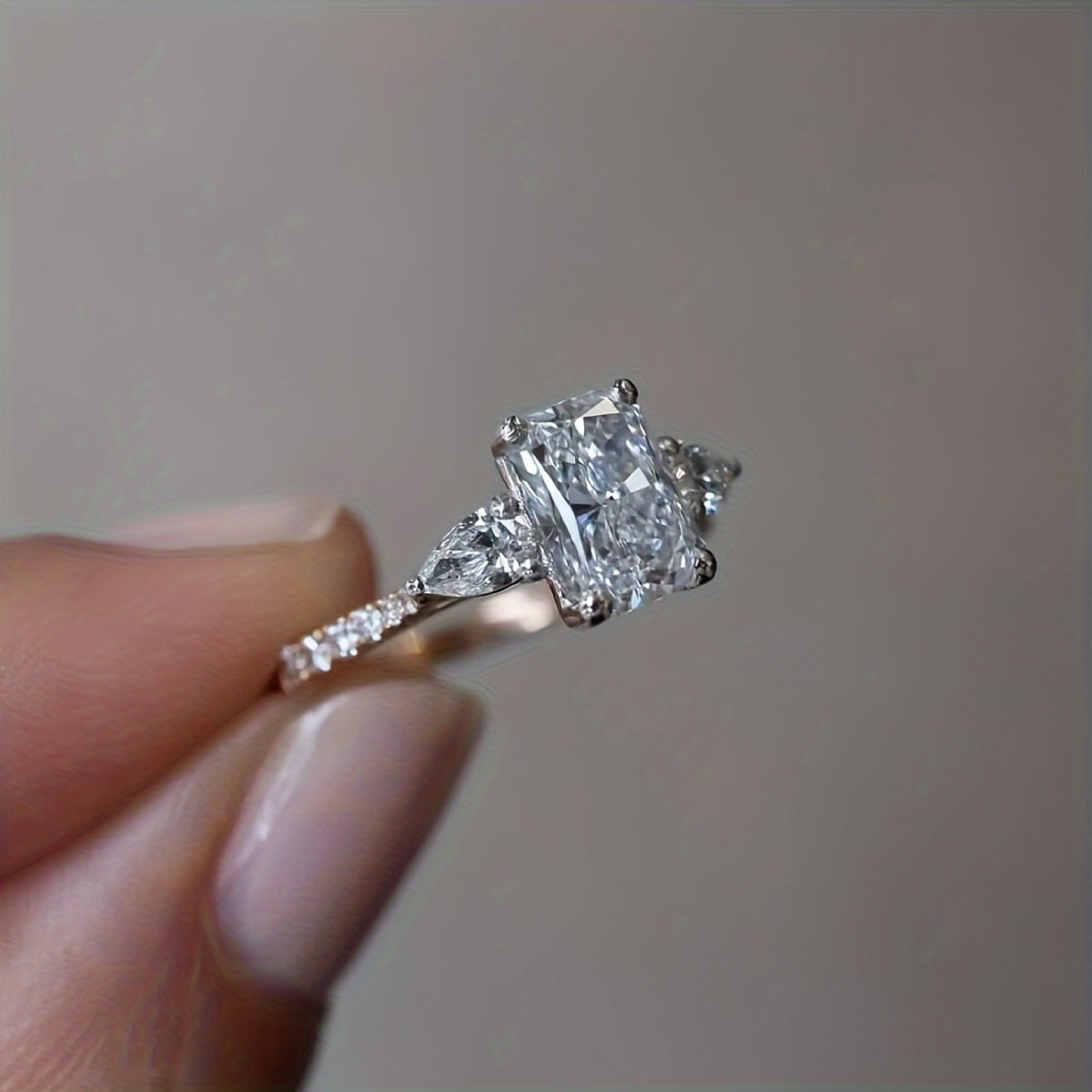 2ct Rectangular Moissanite Engagement Ring in S925 Silver with Pearlescent Edge for Weddings and Valentine's Day