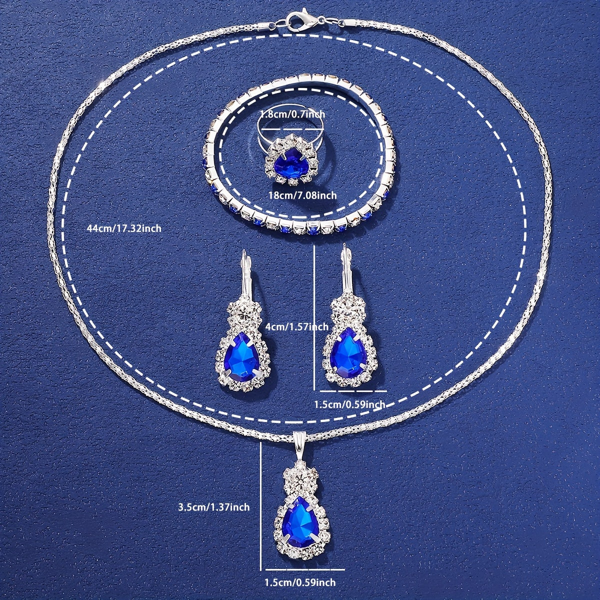 Набор из 6 женских элегантных кварцевых часов и украшений с синими ремешками и кристальными вставками