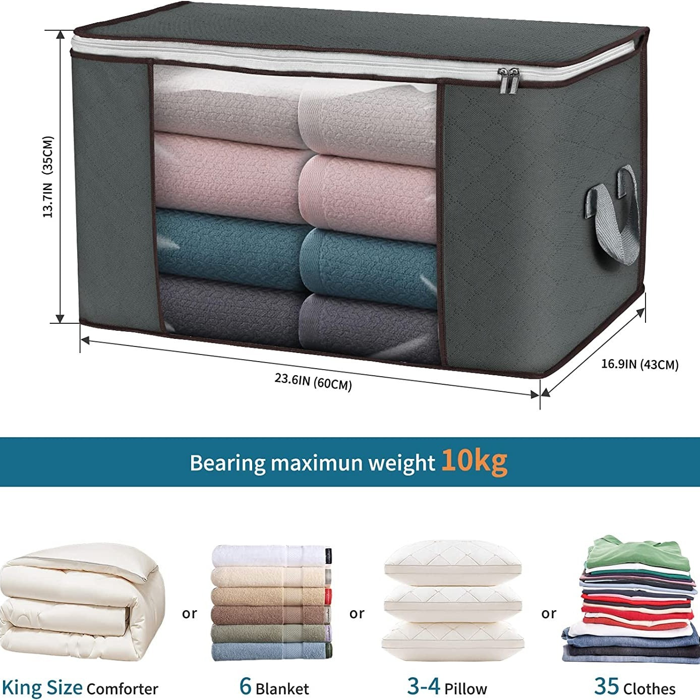 Extra-Large Waterproof Storage Bag with Clear Window and Handles for Clothing Bedding Toys