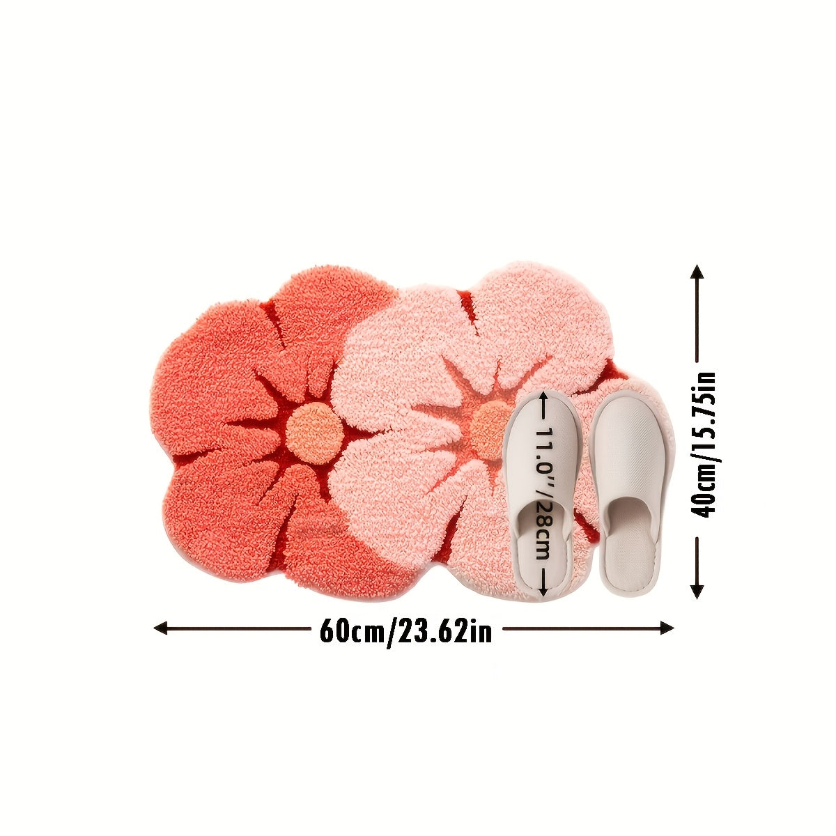 Ultra-Soft Faux Cashmere Bath Mat with Floral Pattern, Machine Washable, Bathroom Rug