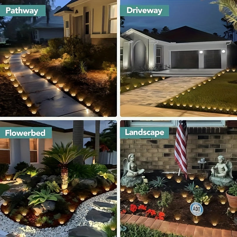 8PCS Luces solares de suelo para exteriores, luces de camino para césped, jardín, resistentes al agua, acero inoxidable, 8LED