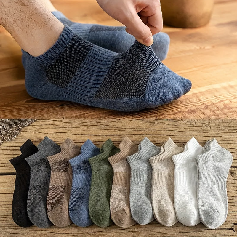 Men's Breathable Low-Cut Ankle Socks Assorted Colors Anti-Odor Sweat Absorbent Lightweight Summer Sports 5 Pairs