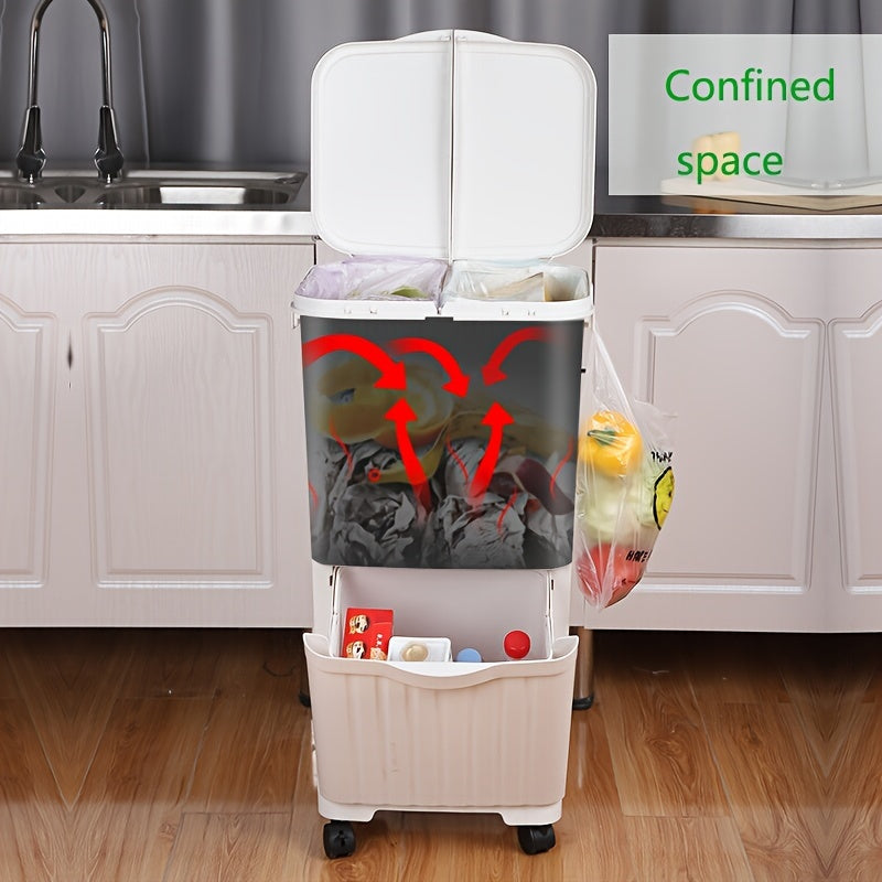 Spacious Dual-Compartment Trash Can with Lid for Kitchen Waste Sorting